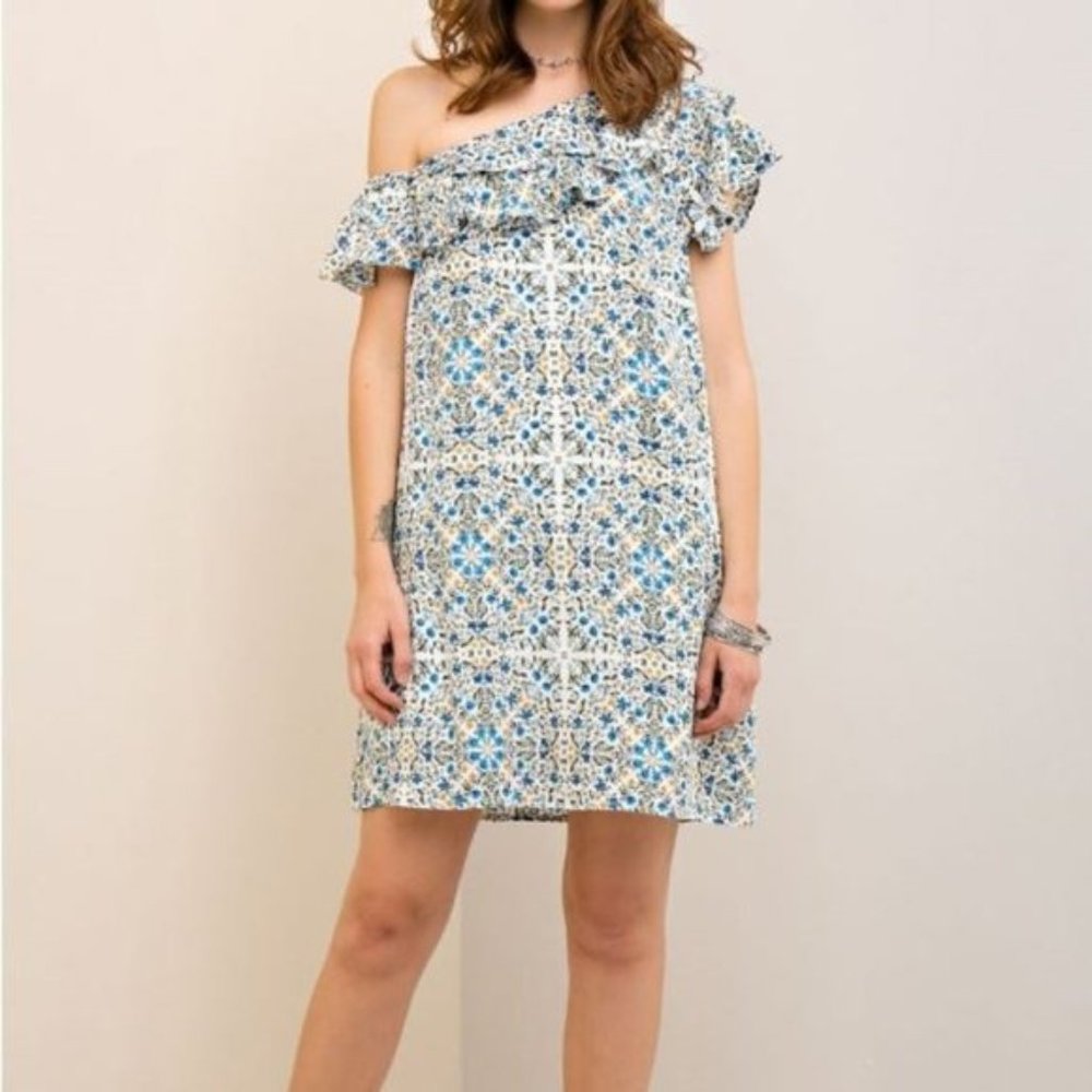 Floral Kaleidoscope Ruffle Dress